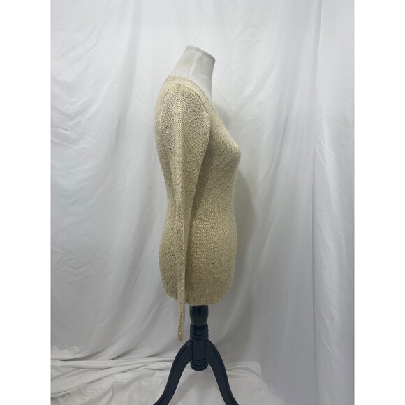 Rue 21 Women’s Sequined Sweater Beige Long Sleeve Round Neck Knit Size Medium - Picture 4 of 8